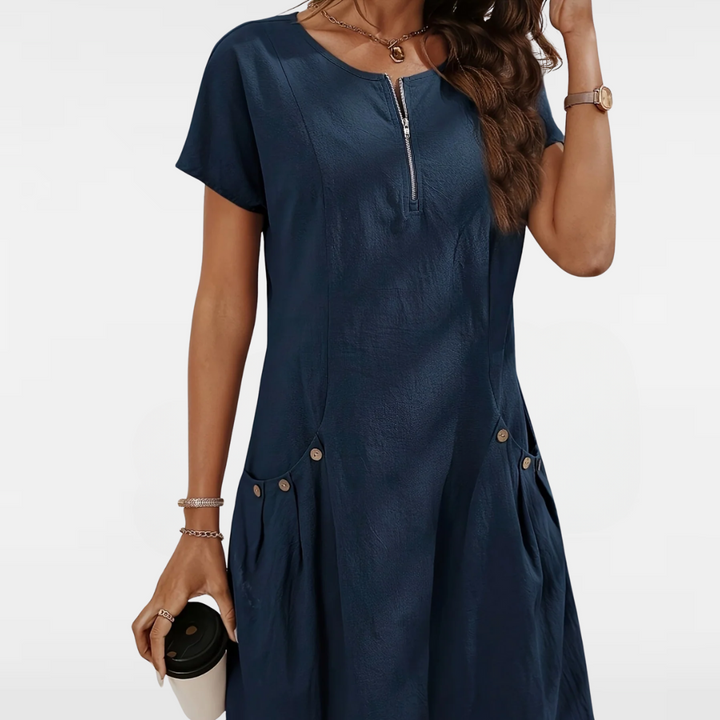 Delia - The Delia Zip-Front Cotton Dress With Pockets