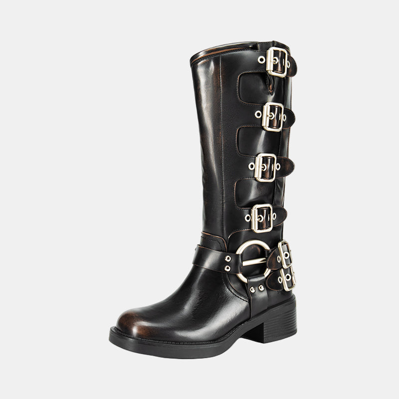 Istrid | Multi-Buckle Knee-High Leather Boots