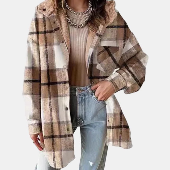 Cora | Relaxed Fit Hooded Plaid Jacket