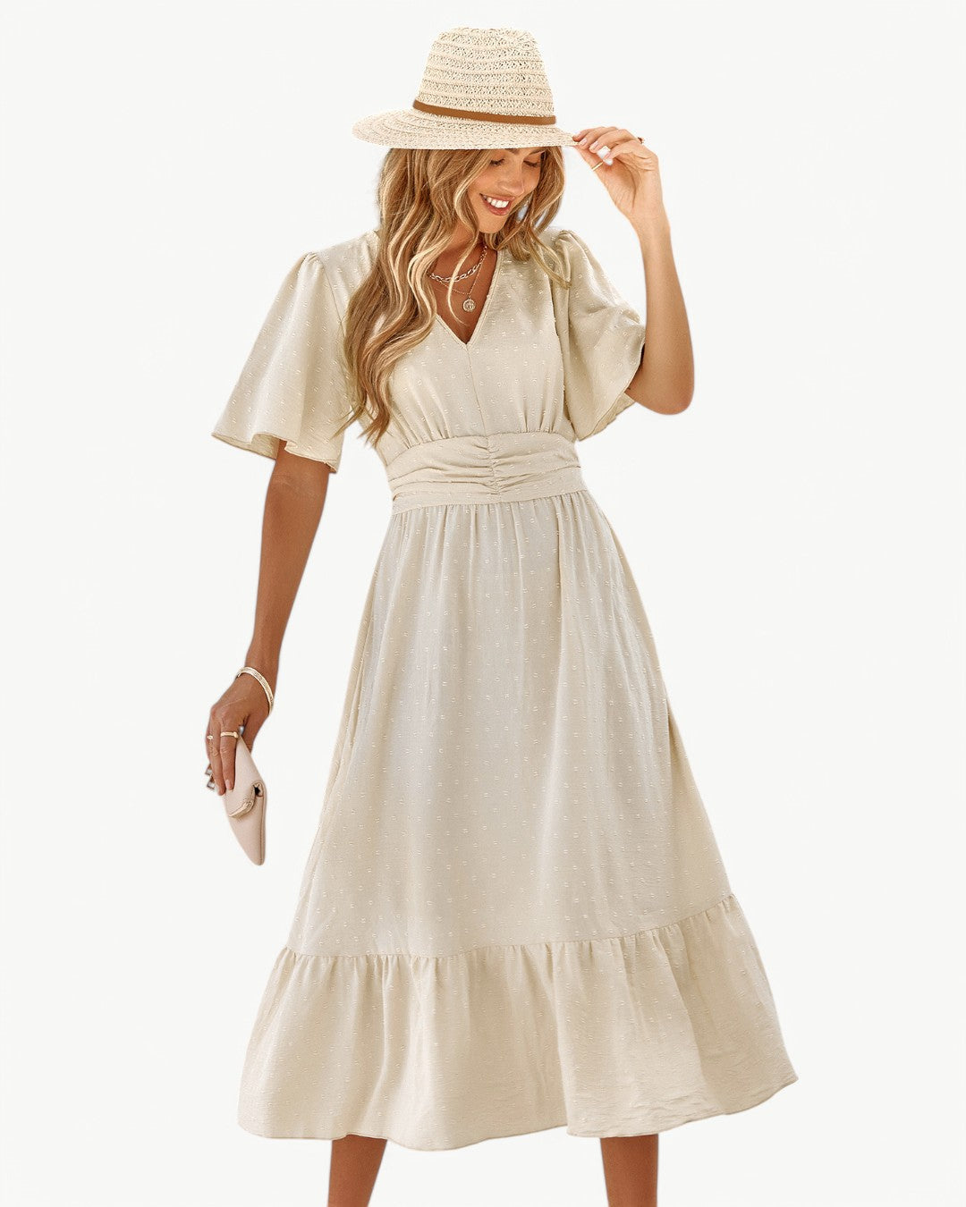KLARISSE | ELEGANT FLOWY SUMMER V-NECK DRESS