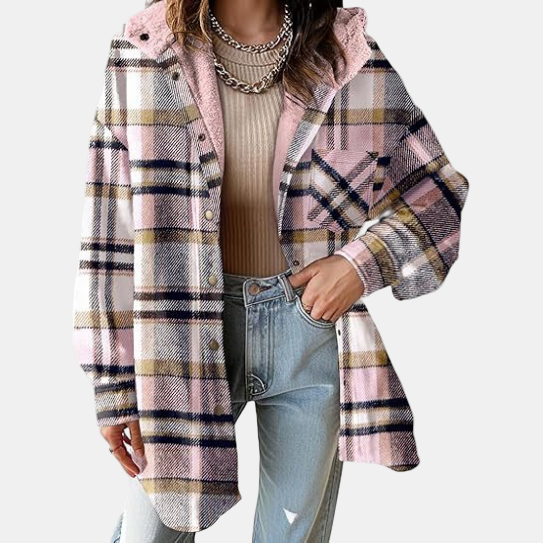 Cora | Relaxed Fit Hooded Plaid Jacket