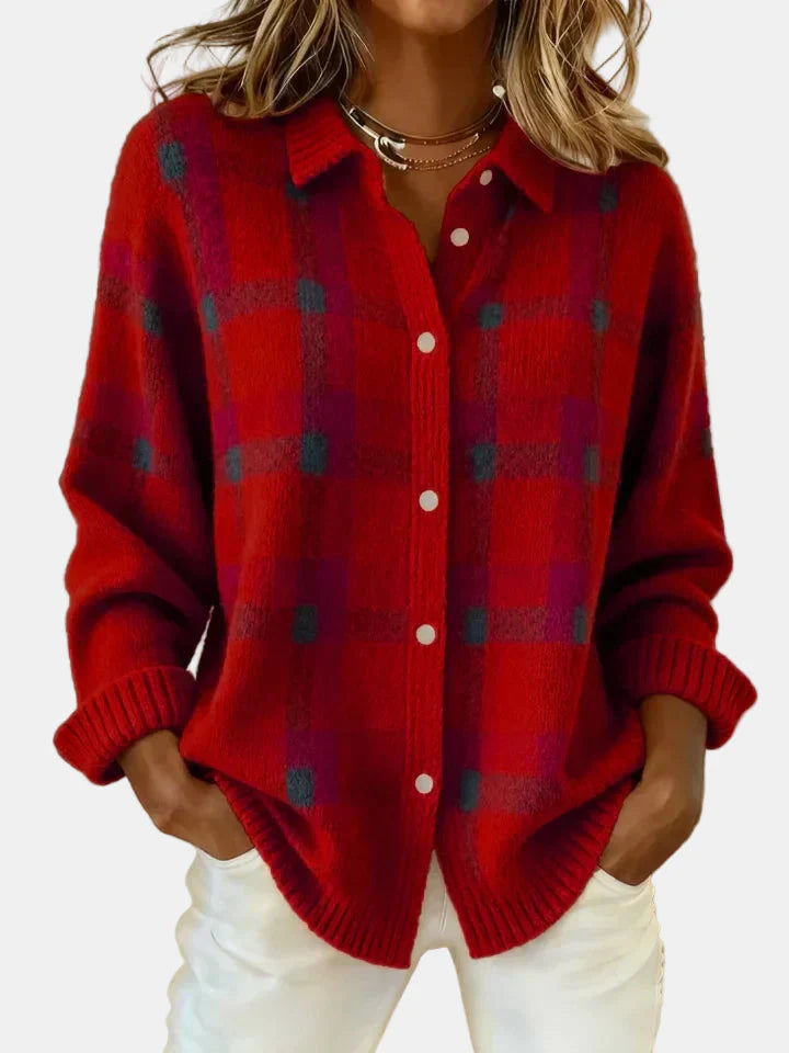 Essale | Retro Contrast Plaid Cardigan